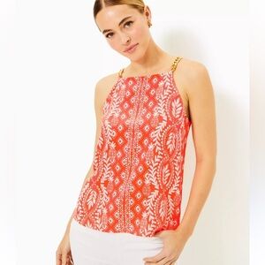 NWT Lilly Pulitzer Joannah 100% Silk Top Chain Shoulder Straps